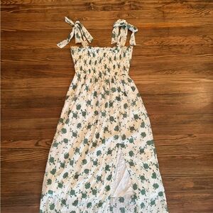 Lush Blue and Green Smocked Tie Front Sundress